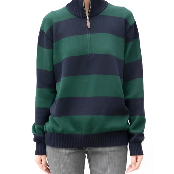 Brandy‎ Melville Womens Fall Preppy Golf Aleah Cotton 1/4 Zip Striped Sweater OS - Picture 1 of 8